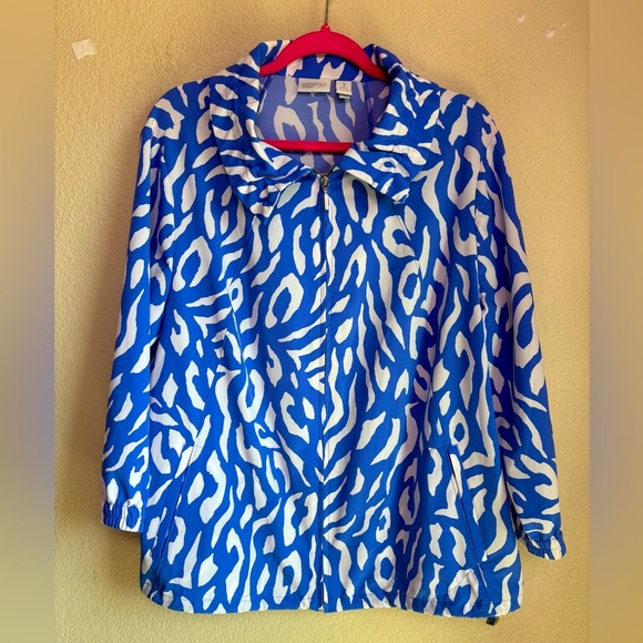 Zenergy Chicos Blue White Abstract Animal Print Zip Up Athletic Jacket 3 XL 16 - Picture 1 of 8